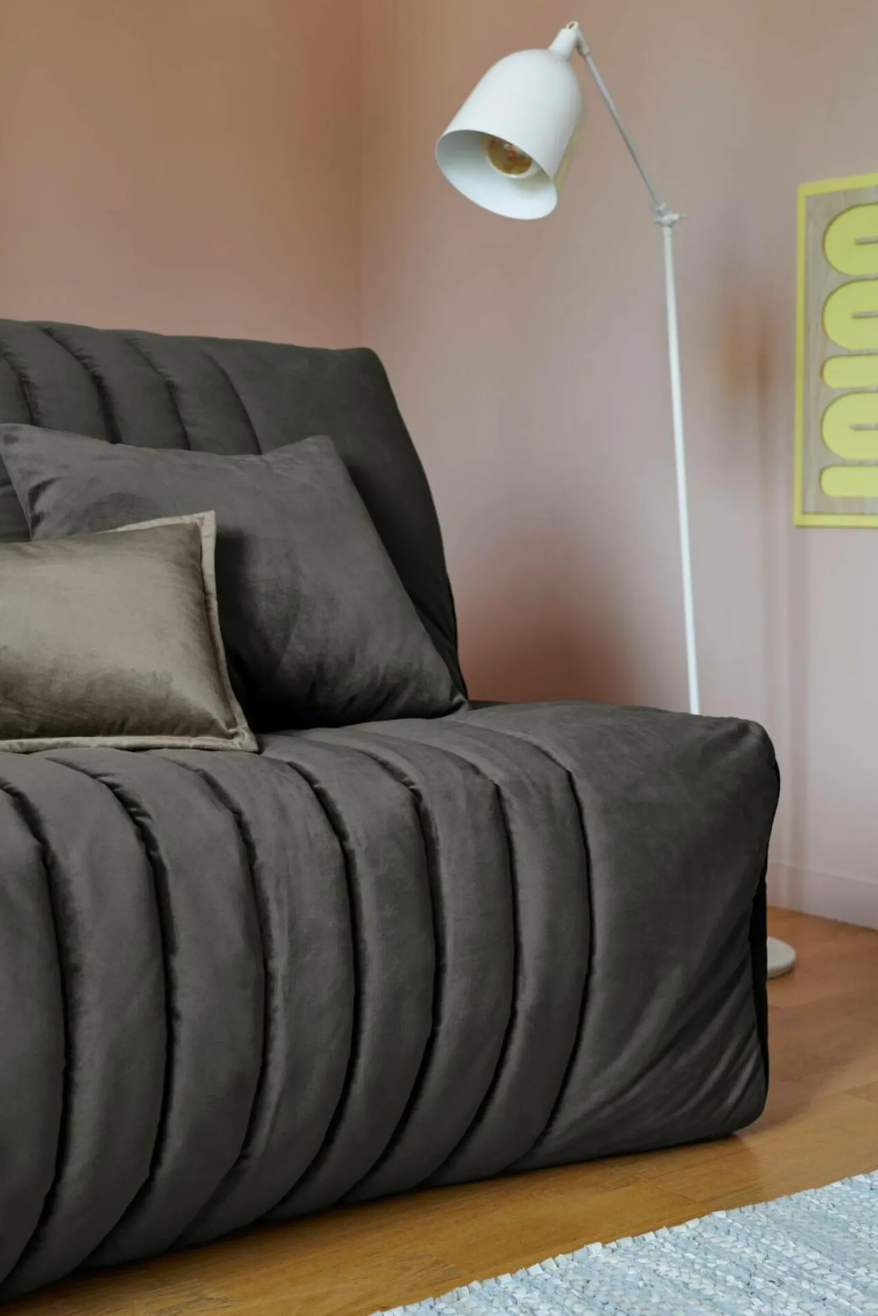 Canapé BZ velours matelas 15 cm Oriane - Gris - Matelas mousse HR