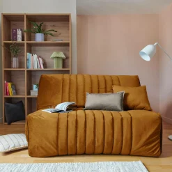 Canapé BZ velours matelas 15 cm Oriane - Jaune Mordoré - Matelas mousse HR