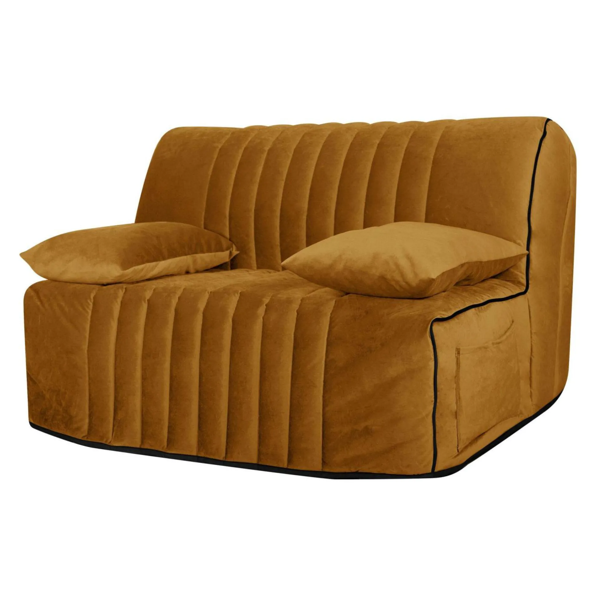 Canapé BZ velours matelas 15 cm Oriane - Jaune Mordoré - Matelas mousse HR