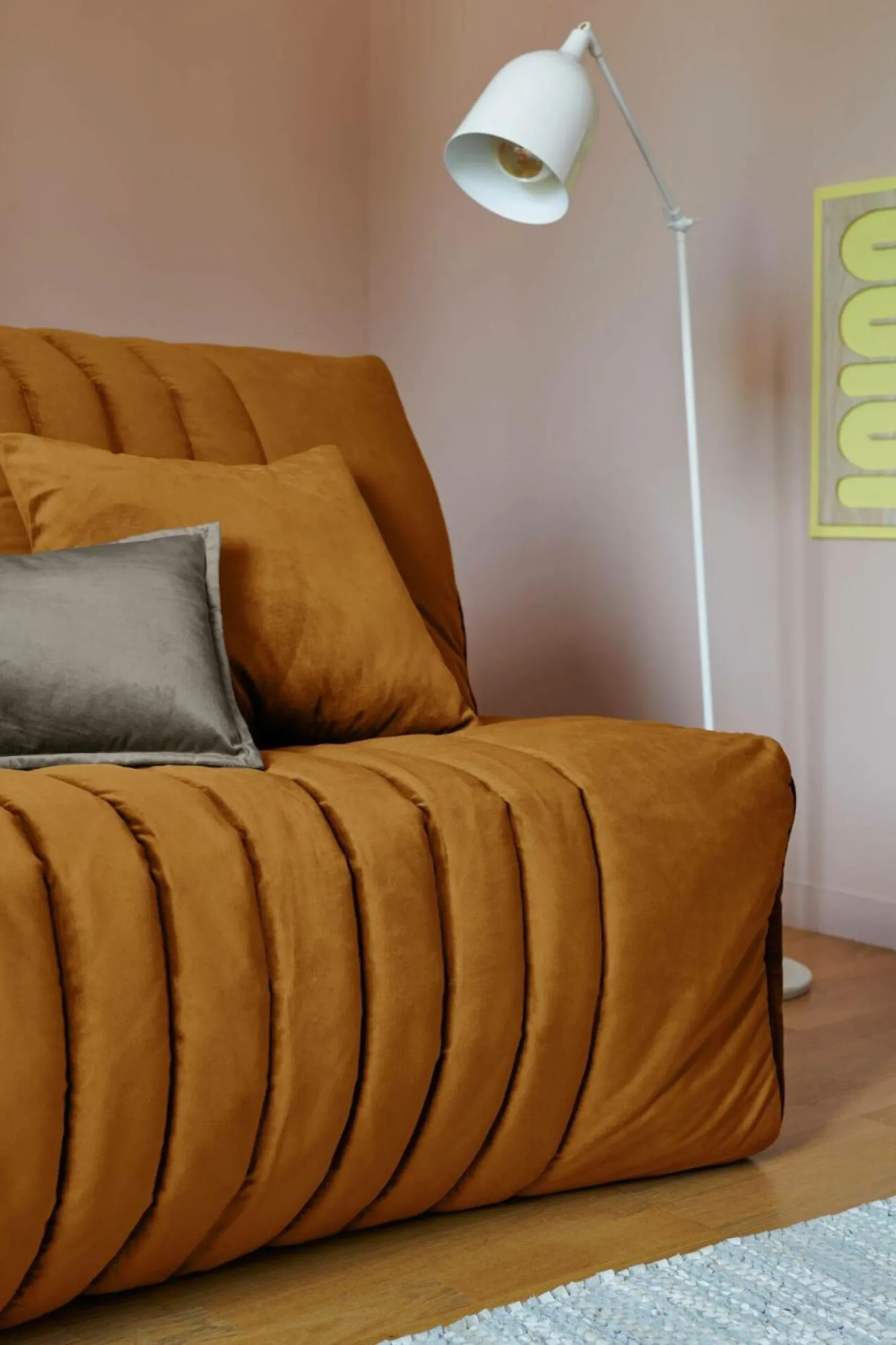 Canapé BZ velours matelas 15 cm Oriane - Jaune Mordoré - Matelas mousse HR