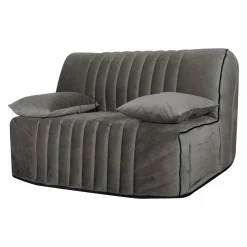 Canapé BZ velours matelas 15 cm Oriane - Gris Clair - Matelas mousse HR