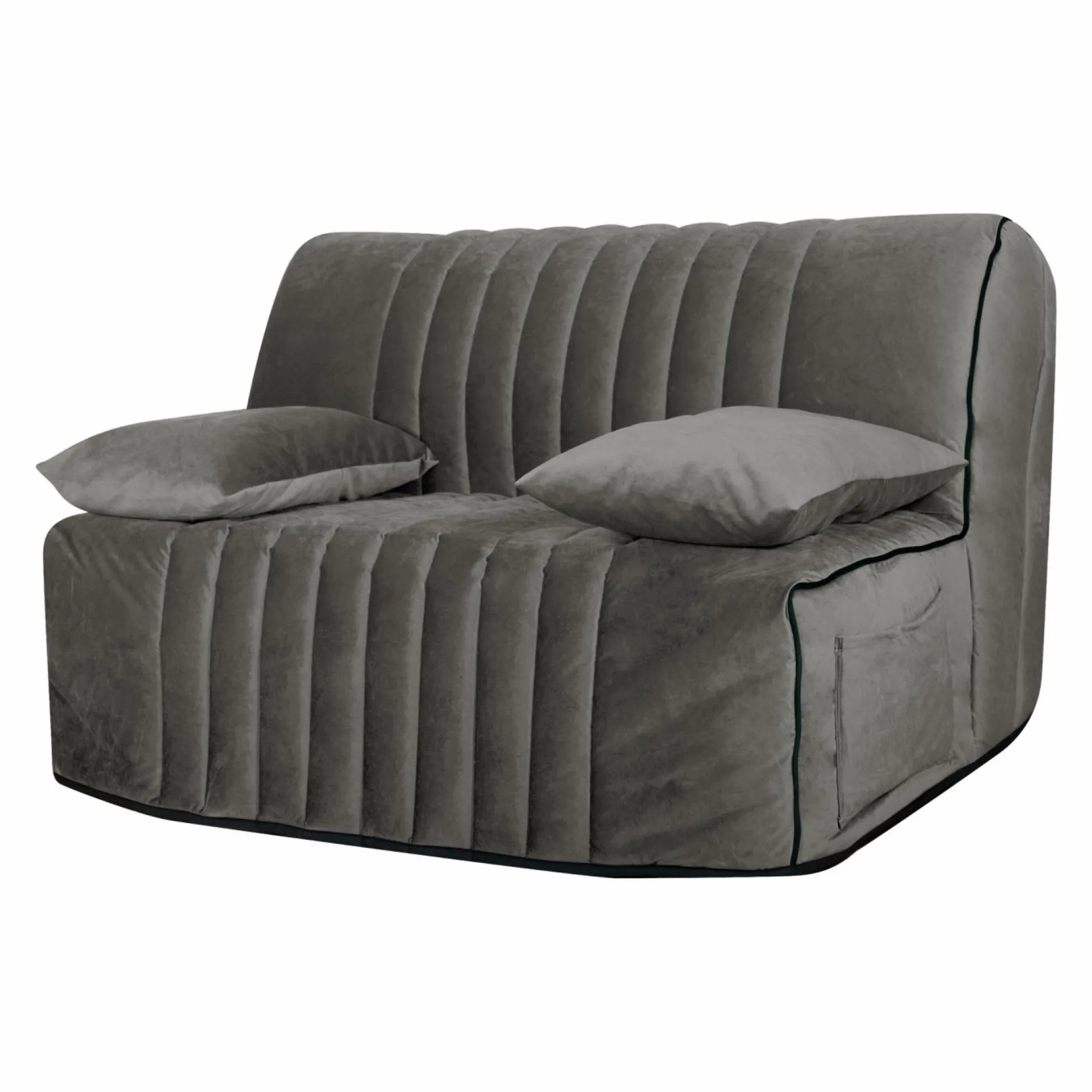 Canapé BZ velours matelas 15 cm Oriane - Gris Clair - Matelas mousse HR