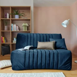Canapé BZ velours matelas 15 cm Oriane - Bleu - Matelas mousse HR