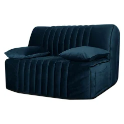 Canapé BZ velours matelas 15 cm Oriane - Bleu - Matelas mousse HR