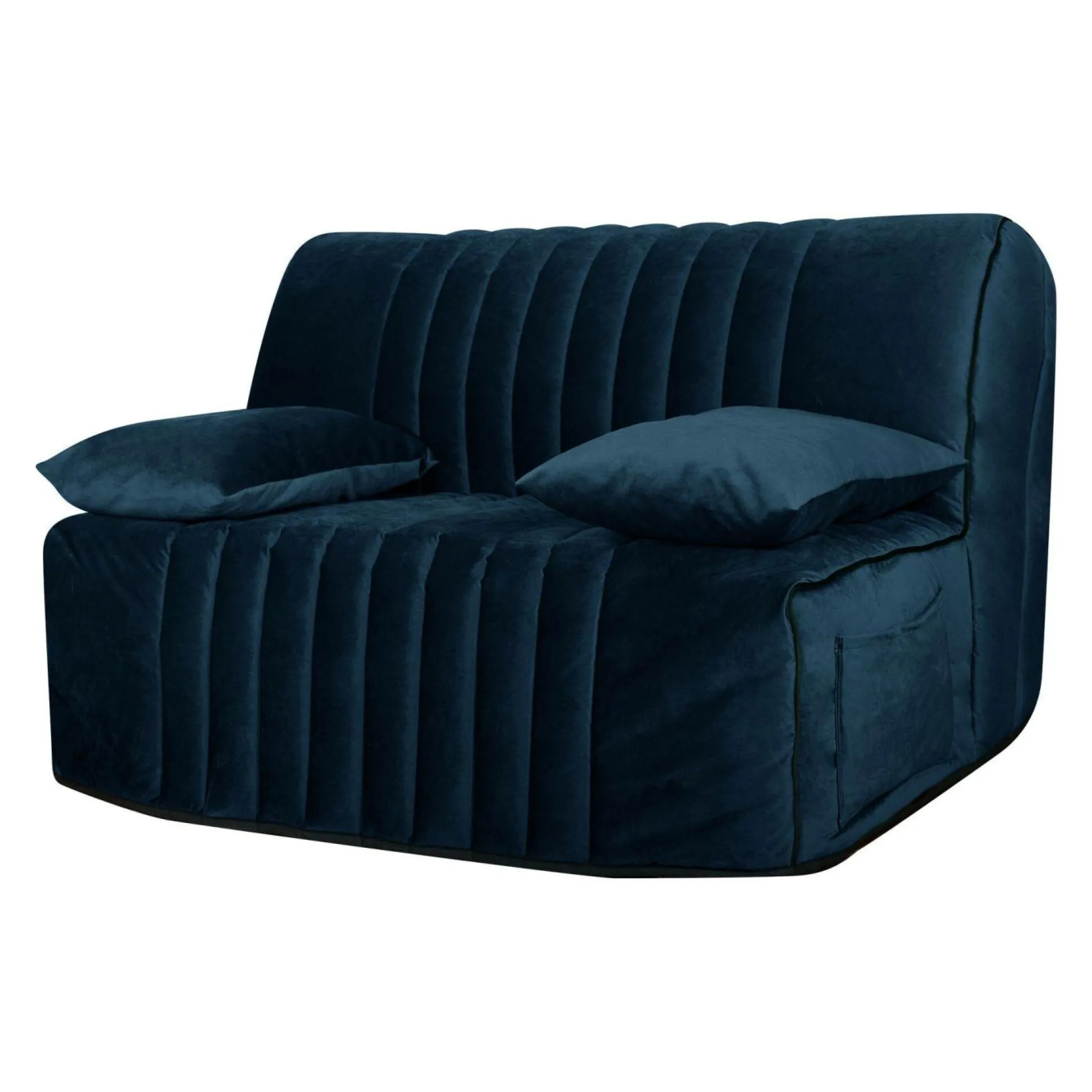 Canapé BZ velours matelas 15 cm Oriane - Bleu - Matelas mousse HR