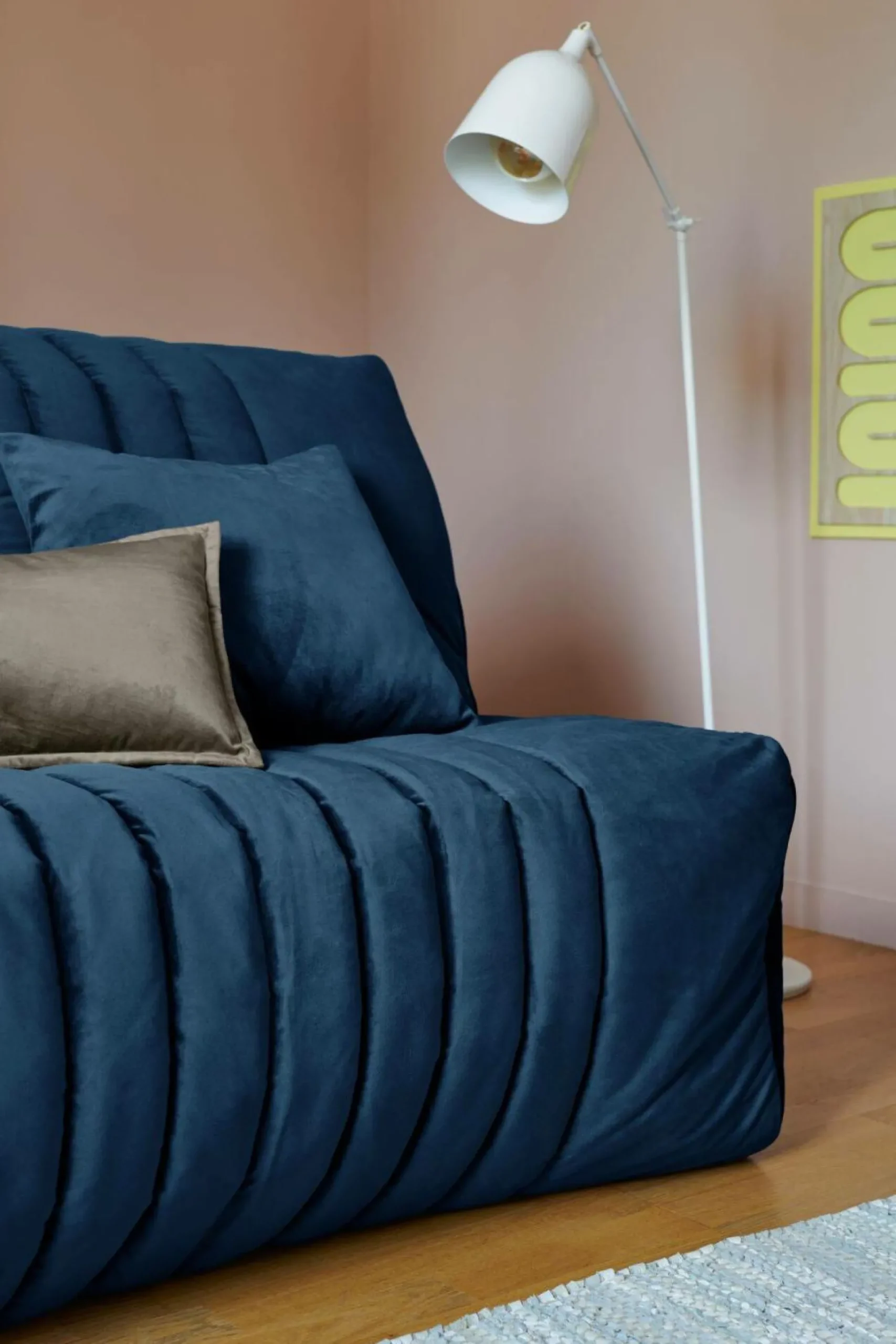 Canapé BZ velours matelas 15 cm Oriane - Bleu - Matelas mousse HR