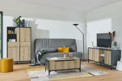 Canapé clic-clac tissu matelas 17 cm Genay - Gris Foncé