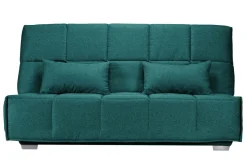 Canapé clic-clac tissu matelas Bultex 14 cm Gizia - Bleu Canard - 130 x 190 cm