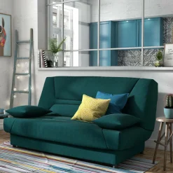 Canapé clic-clac tissu matelas 13 cm Garance - Bleu Canard