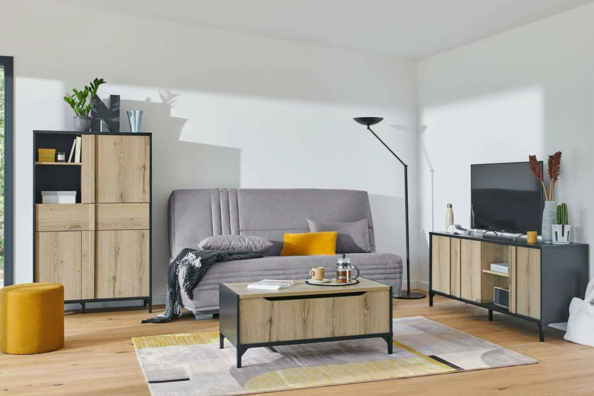 Canapé clic-clac tissu matelas 17 cm Genay - Gris Clair