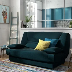 Canapé clic-clac tissu matelas 13 cm Garance - Bleu Marine