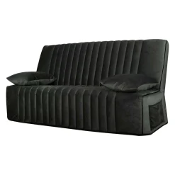 Canapé clic-clac velours matelas 15 cm Oriane - Gris - Matelas mousse HR