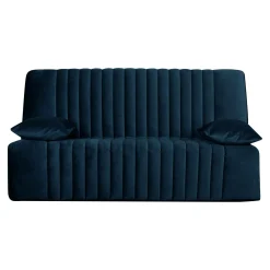 Canapé clic-clac velours matelas 15 cm Oriane - Bleu - Matelas mousse HR