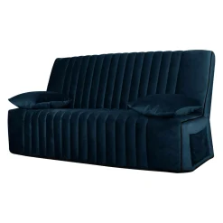 Canapé clic-clac velours matelas 15 cm Oriane - Bleu - Matelas mousse HR