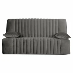 Canapé clic-clac velours matelas 15 cm Oriane - Gris Clair - Matelas mousse HR