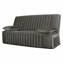 Canapé clic-clac velours matelas 15 cm Oriane - Gris Clair - Matelas mousse HR