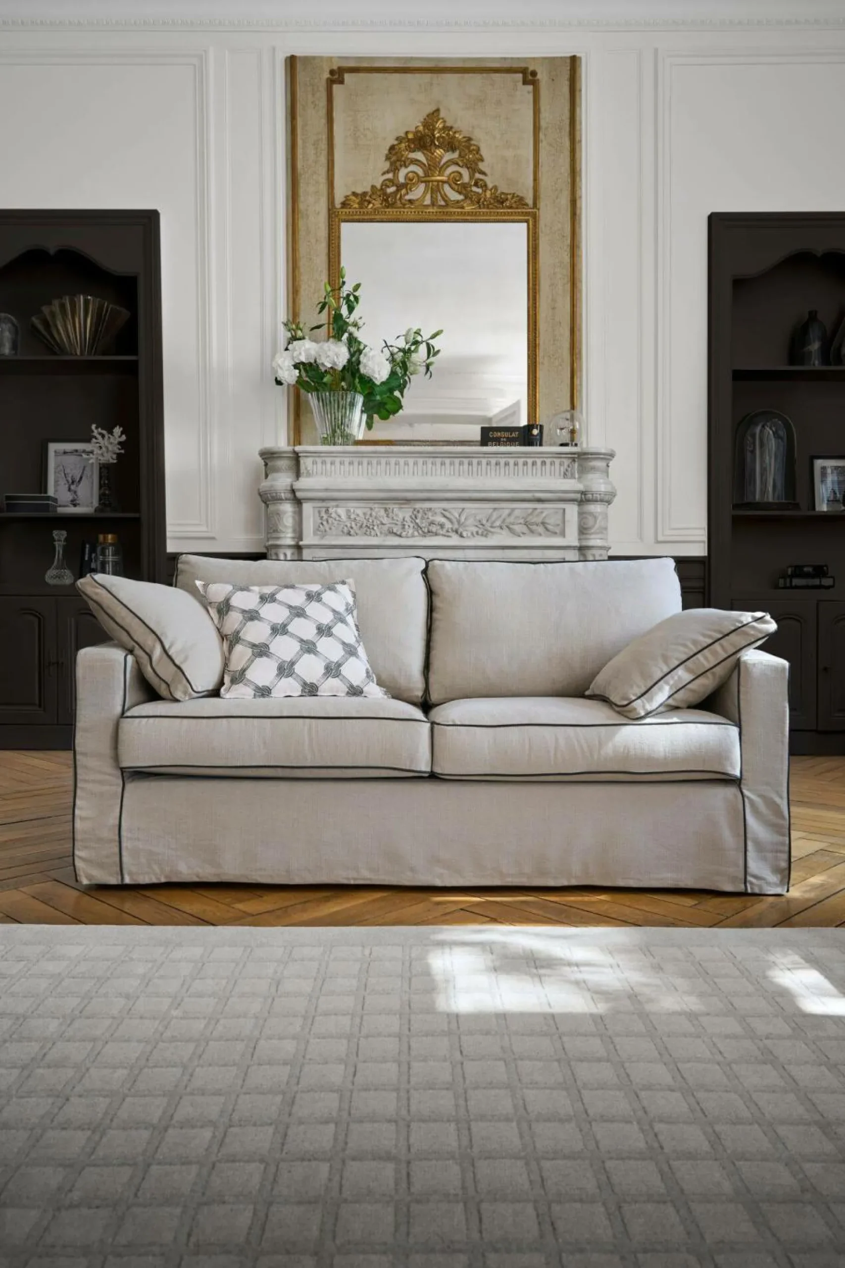 Canapé convertible coton/lin déhoussable Margot - Beige/Anthracite - 3 places