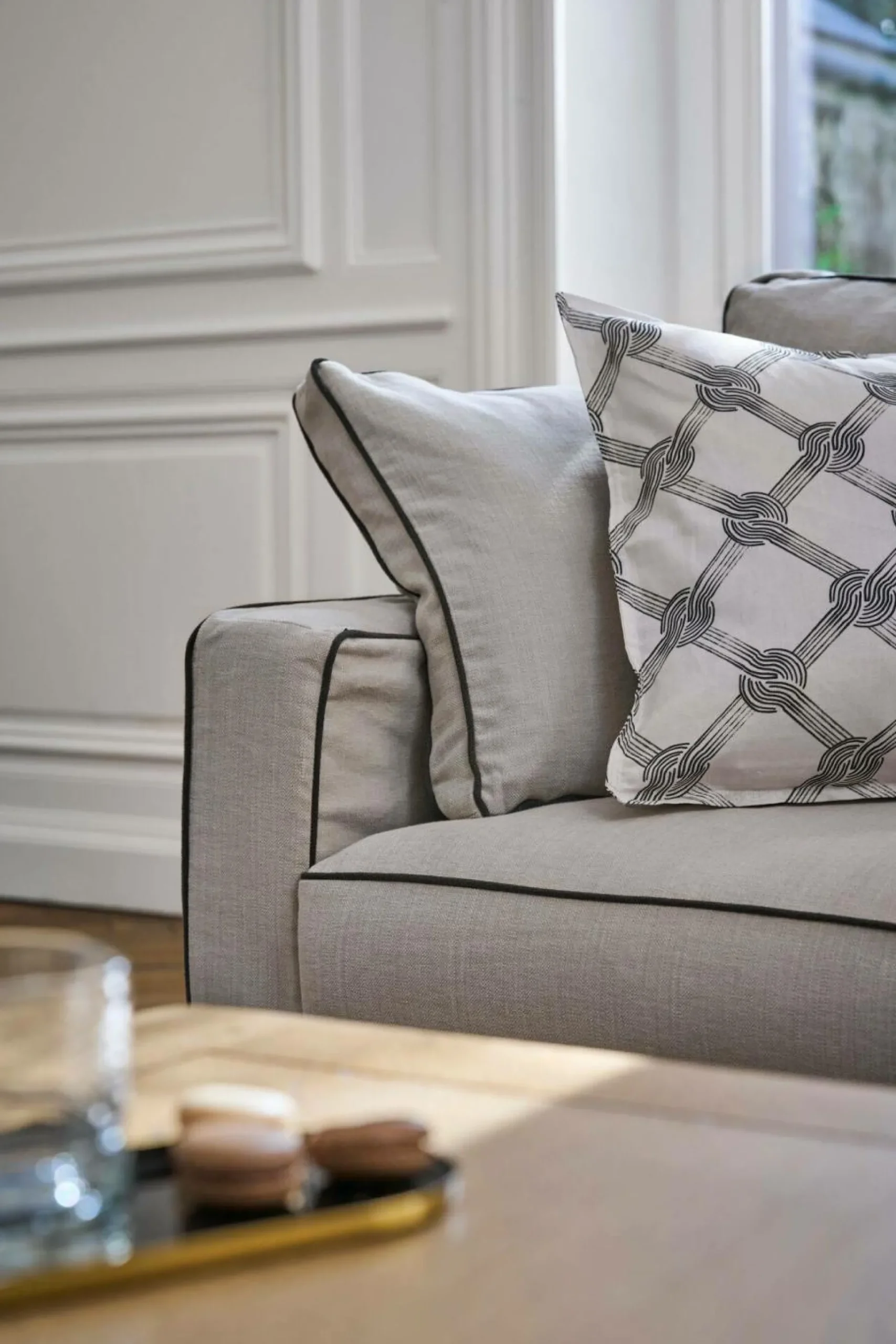 Canapé convertible coton/lin déhoussable Margot - Beige/Anthracite - 3 places