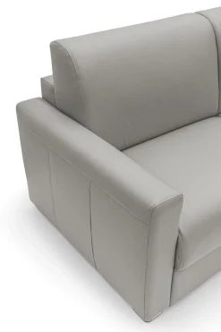 Canapé convertible cuir Aubin - Gris Clair - Grand 3 places