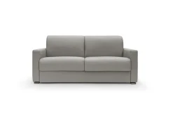 Canapé convertible cuir Aubin - Gris Clair - Grand 2 places