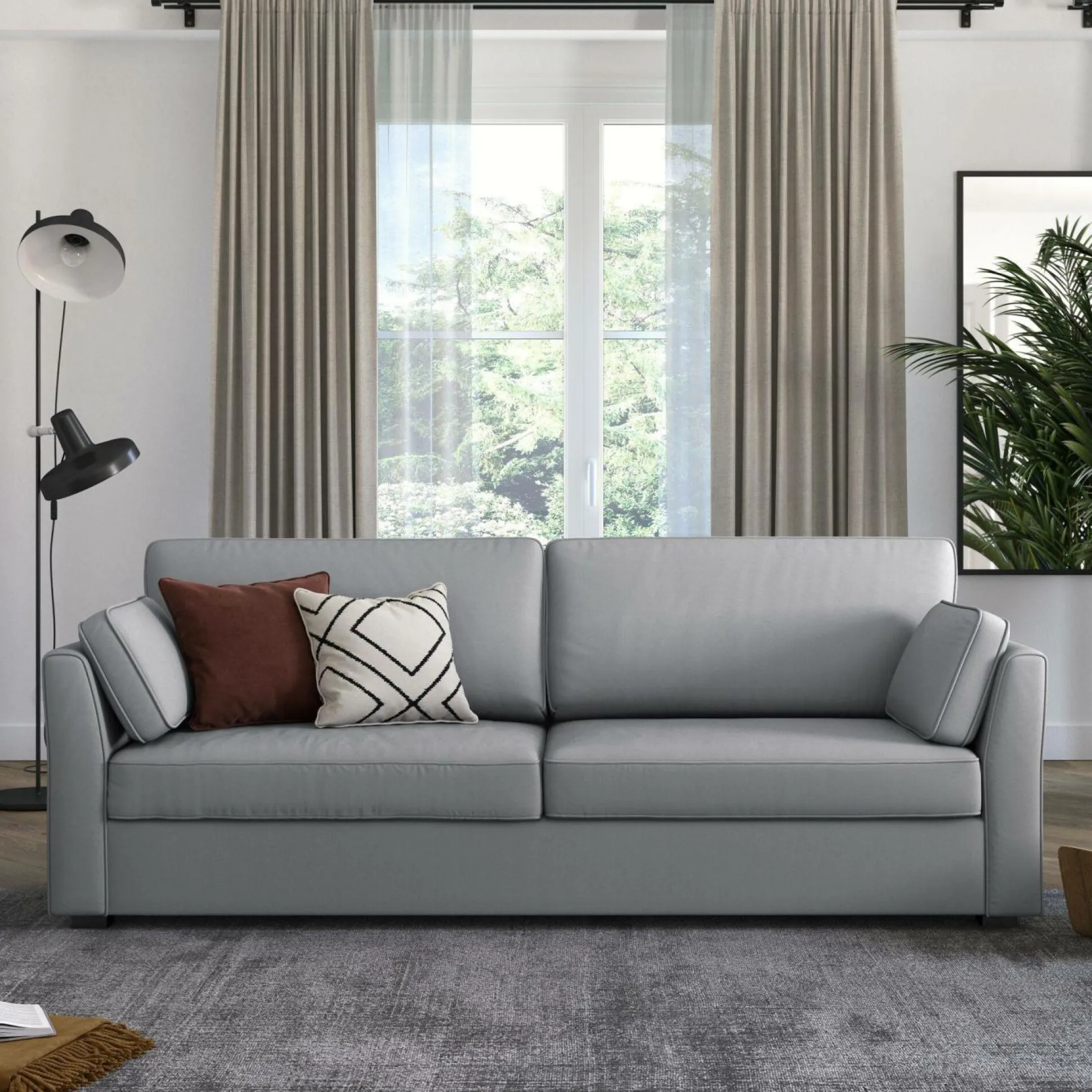 Canapé convertible tissu coton déhoussable Marbella - Gris - 4 places