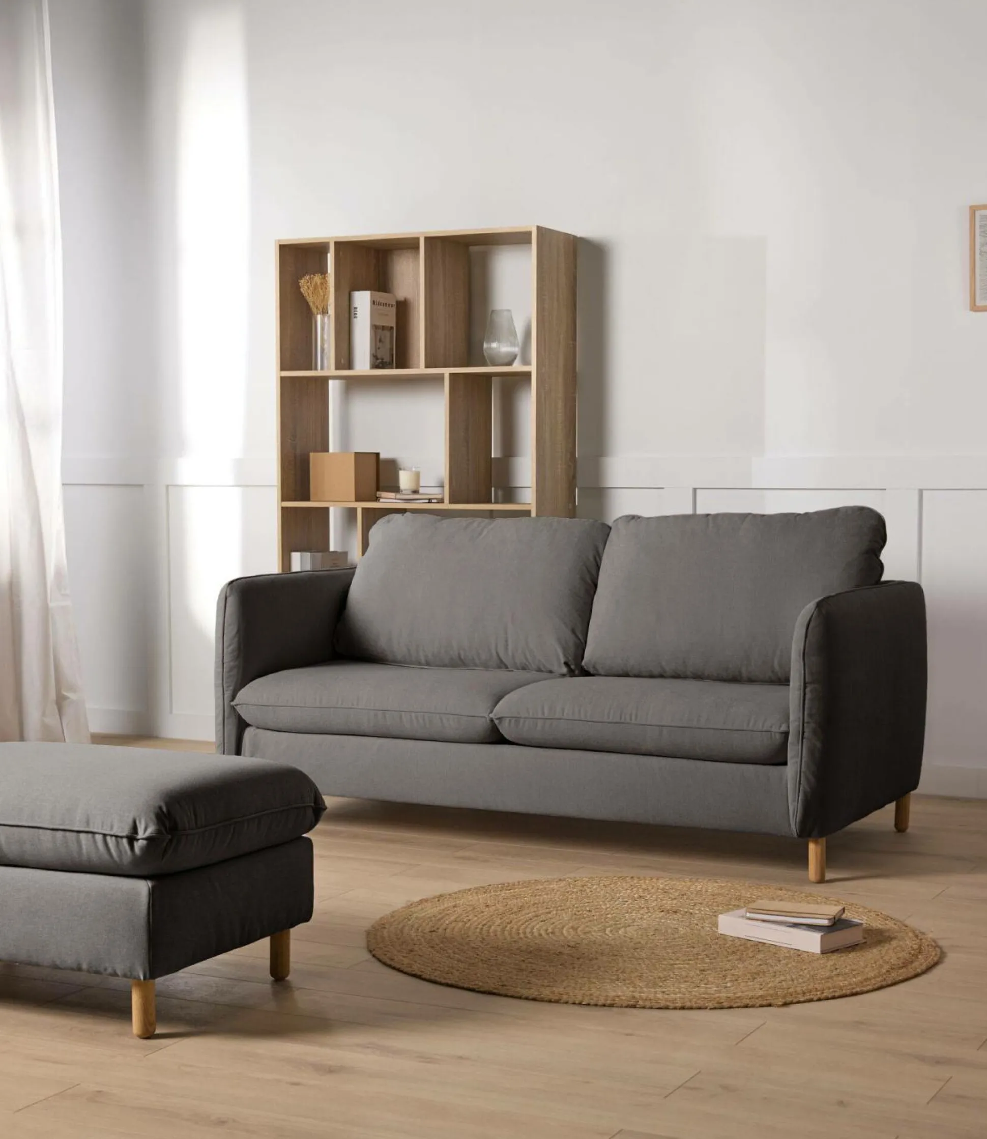 Canapé convertible tissu chenillé Portimo - Gris Foncé