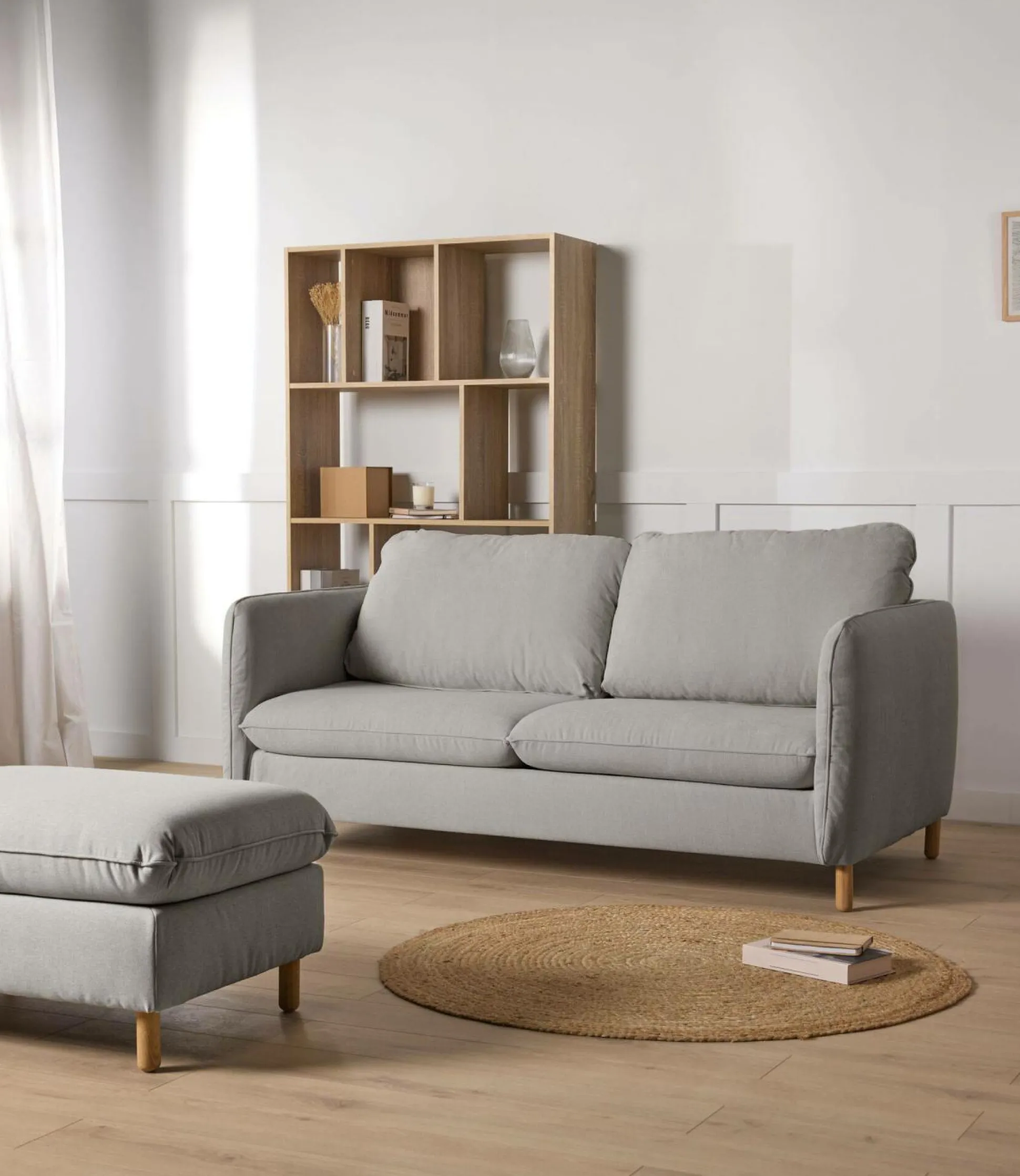 Canapé convertible tissu chenillé Portimo - Gris Clair