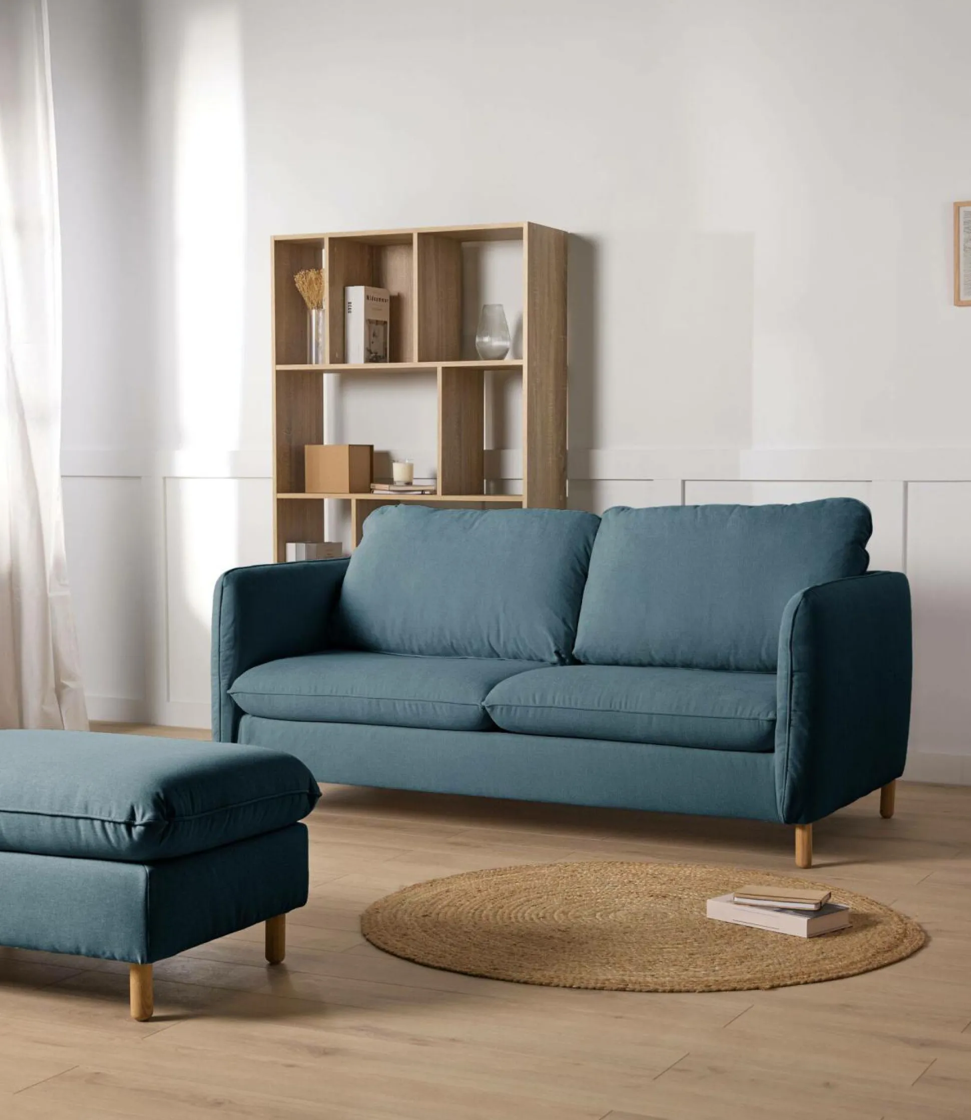 Canapé convertible tissu chenillé Portimo - Bleu Atlantique