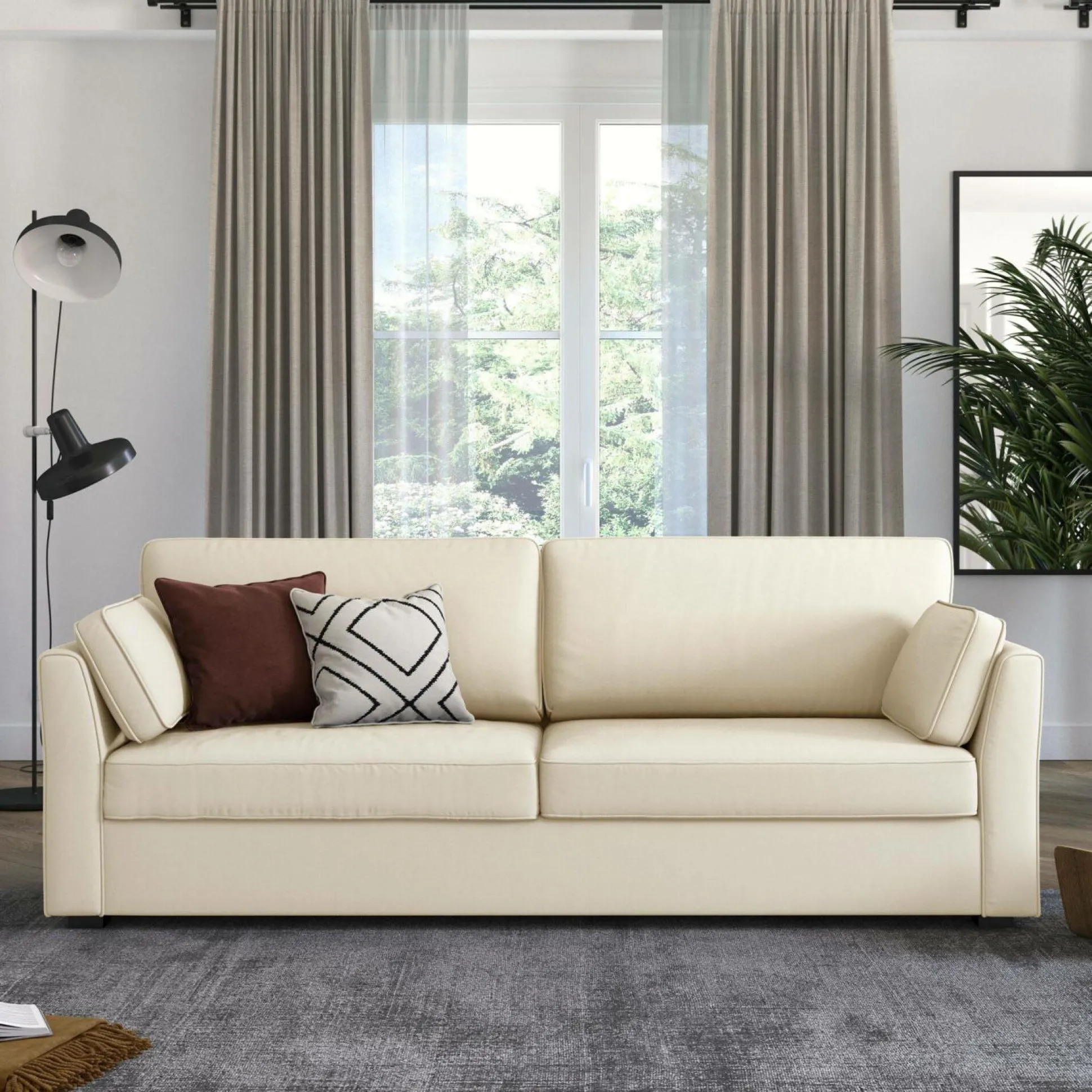 Canapé convertible tissu coton déhoussable Marbella - Beige - 4 places