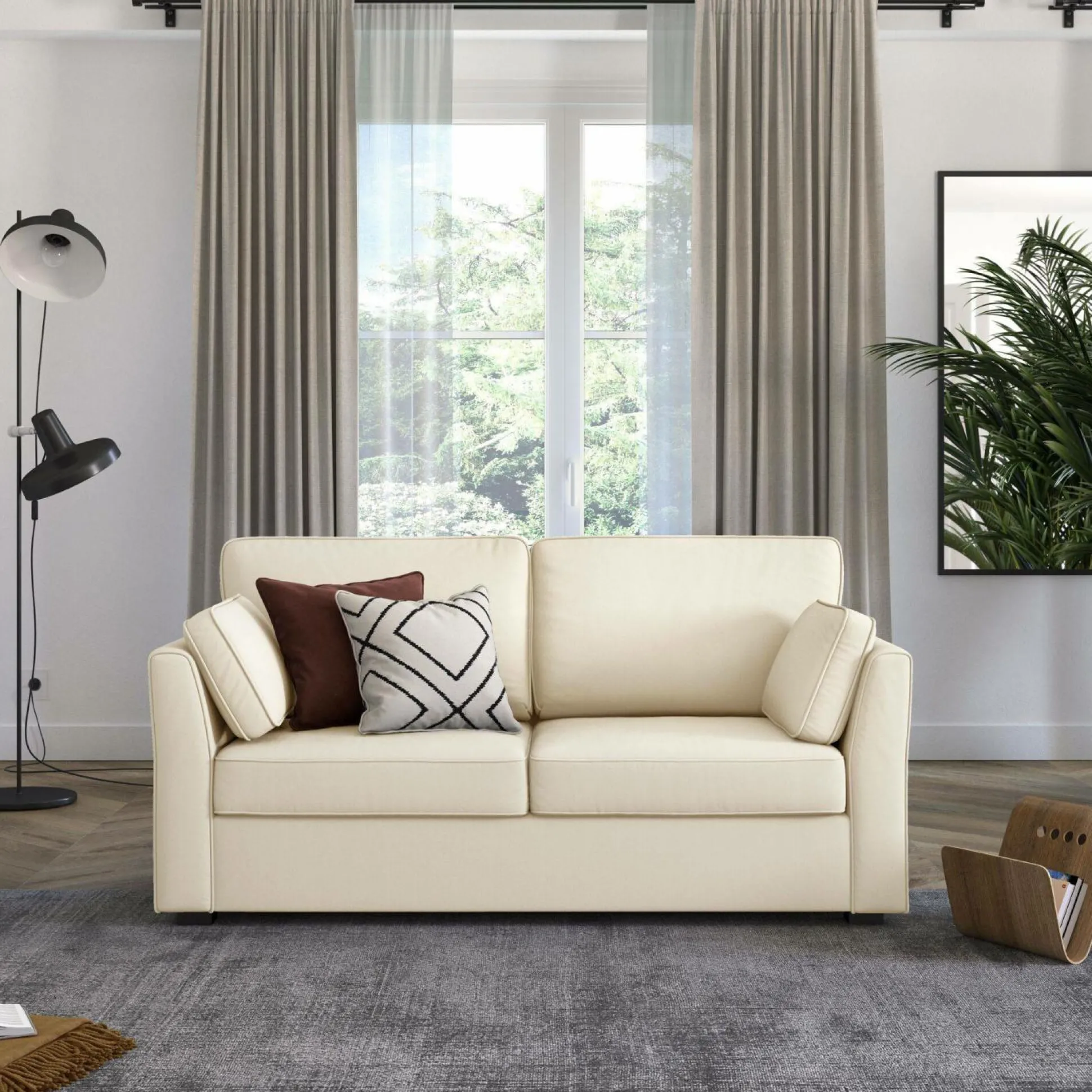 Canapé convertible tissu coton déhoussable Marbella - Beige - 2 places