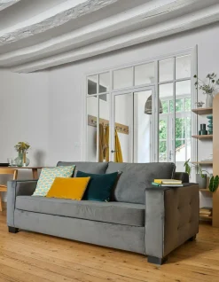 Canapé convertible velours Octave - Gris Clair