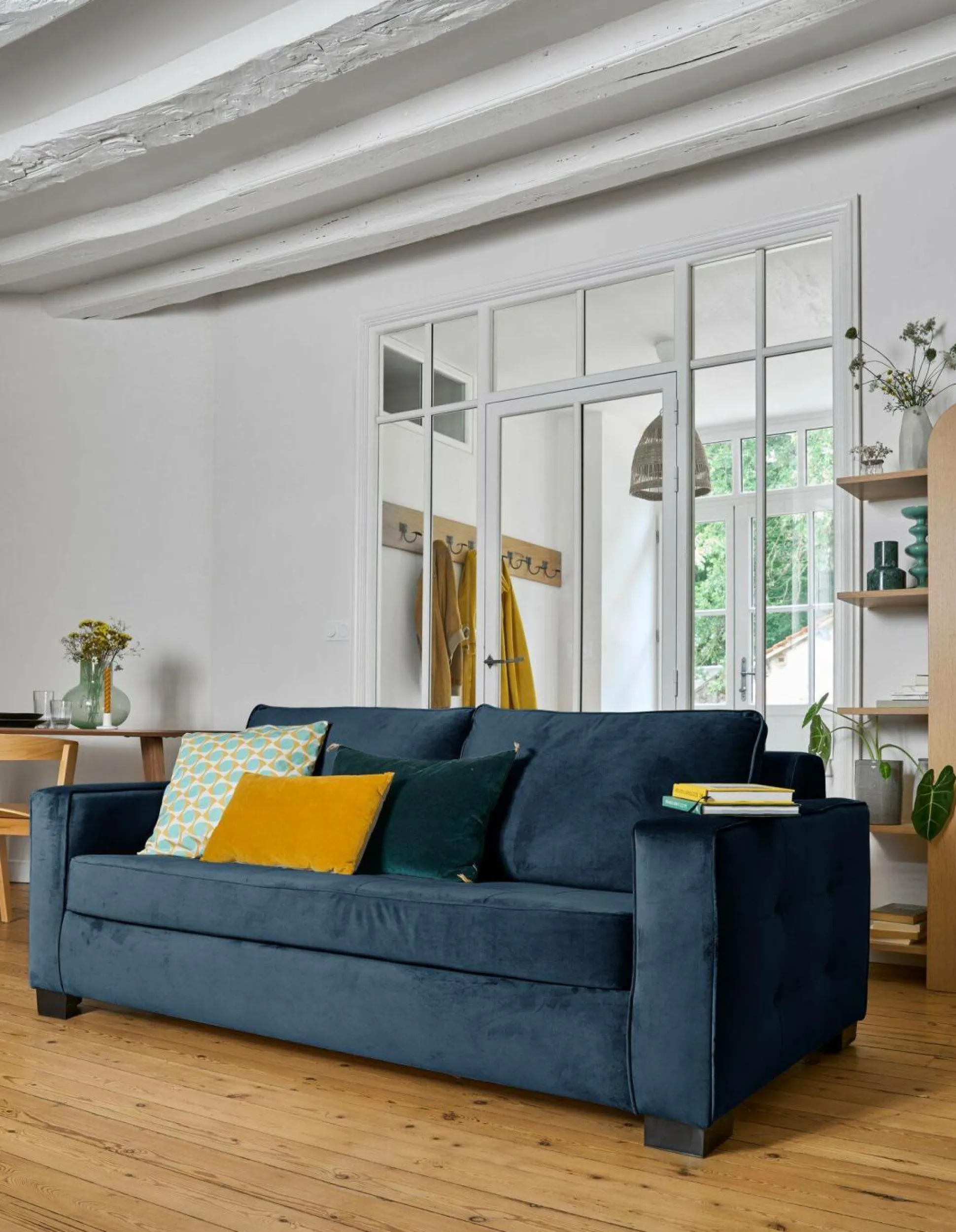 Canapé convertible velours Octave - Bleu