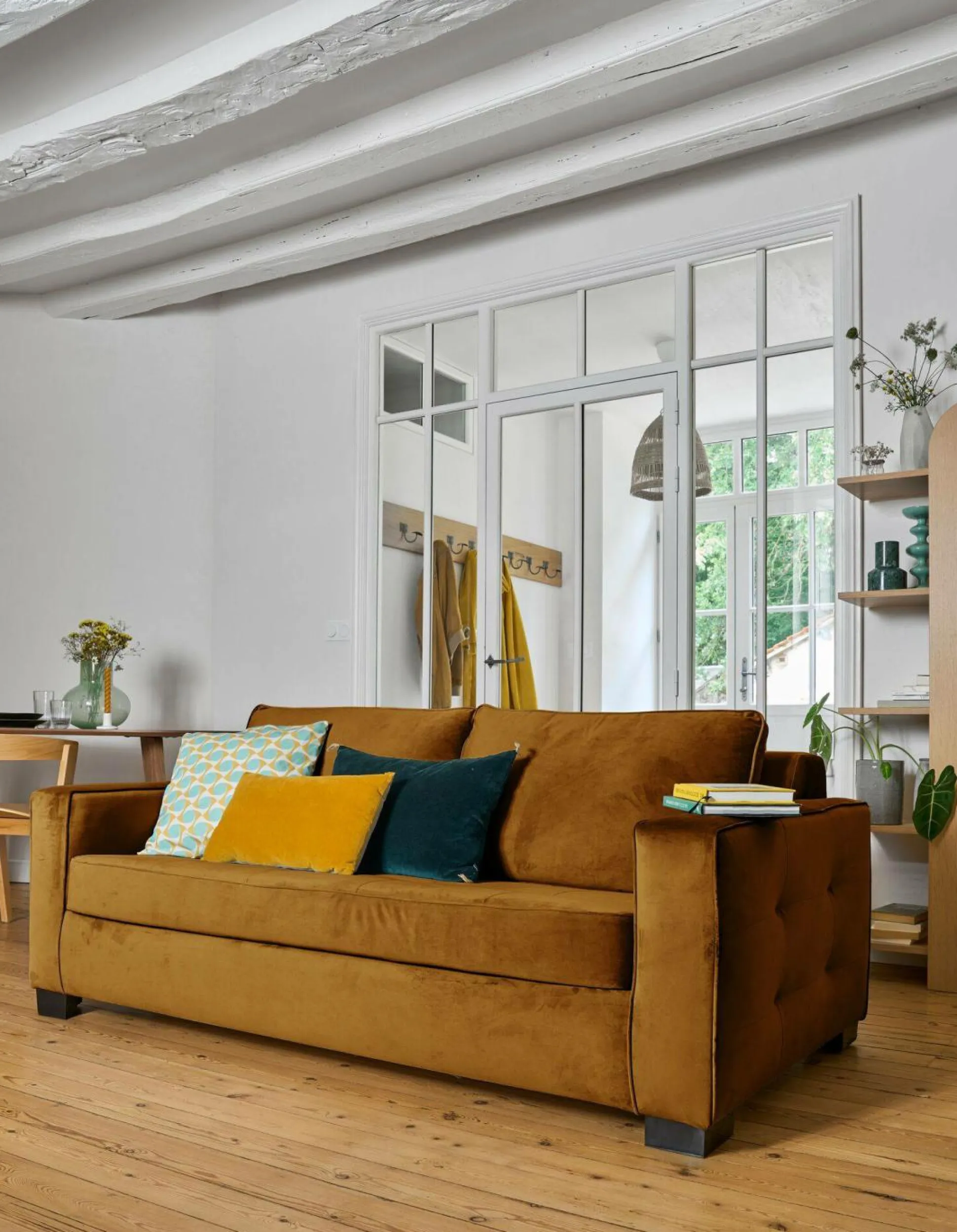 Canapé convertible velours Octave - Jaune Mordoré