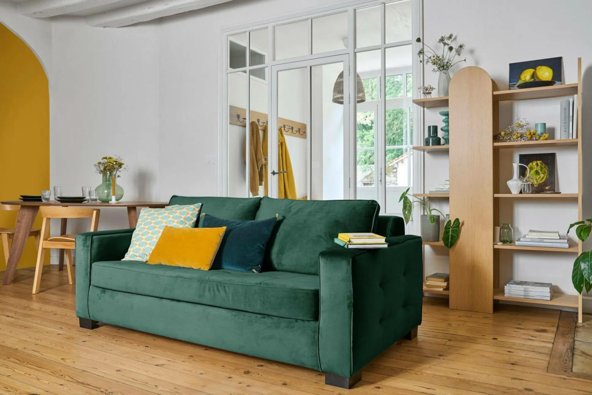 Canapé convertible velours Octave - Vert Emeraude