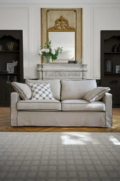 Canapé coton/lin déhoussable Margot - Beige/Anthracite - 3 places