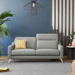 Canapé cuir têtières relevables Ben - Platine - Grand 3 places