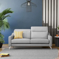 Canapé cuir têtières relevables Ben - Gris Clair - Grand 3 places