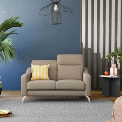 Canapé cuir têtières relevables Ben - Tourterelle - Grand 2 places