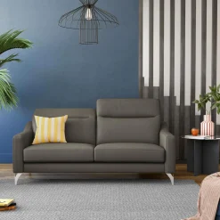 Canapé cuir têtières relevables Ben - Ardoise - Grand 3 places