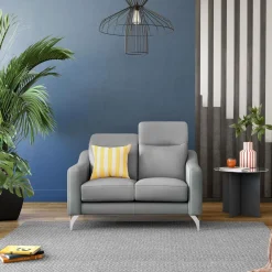 Canapé cuir têtières relevables Ben - Platine - 2 places