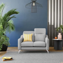 Canapé cuir têtières relevables Ben - Gris Clair - 2 places