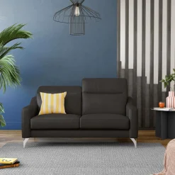 Canapé cuir têtières relevables Ben - Noir - 3 places