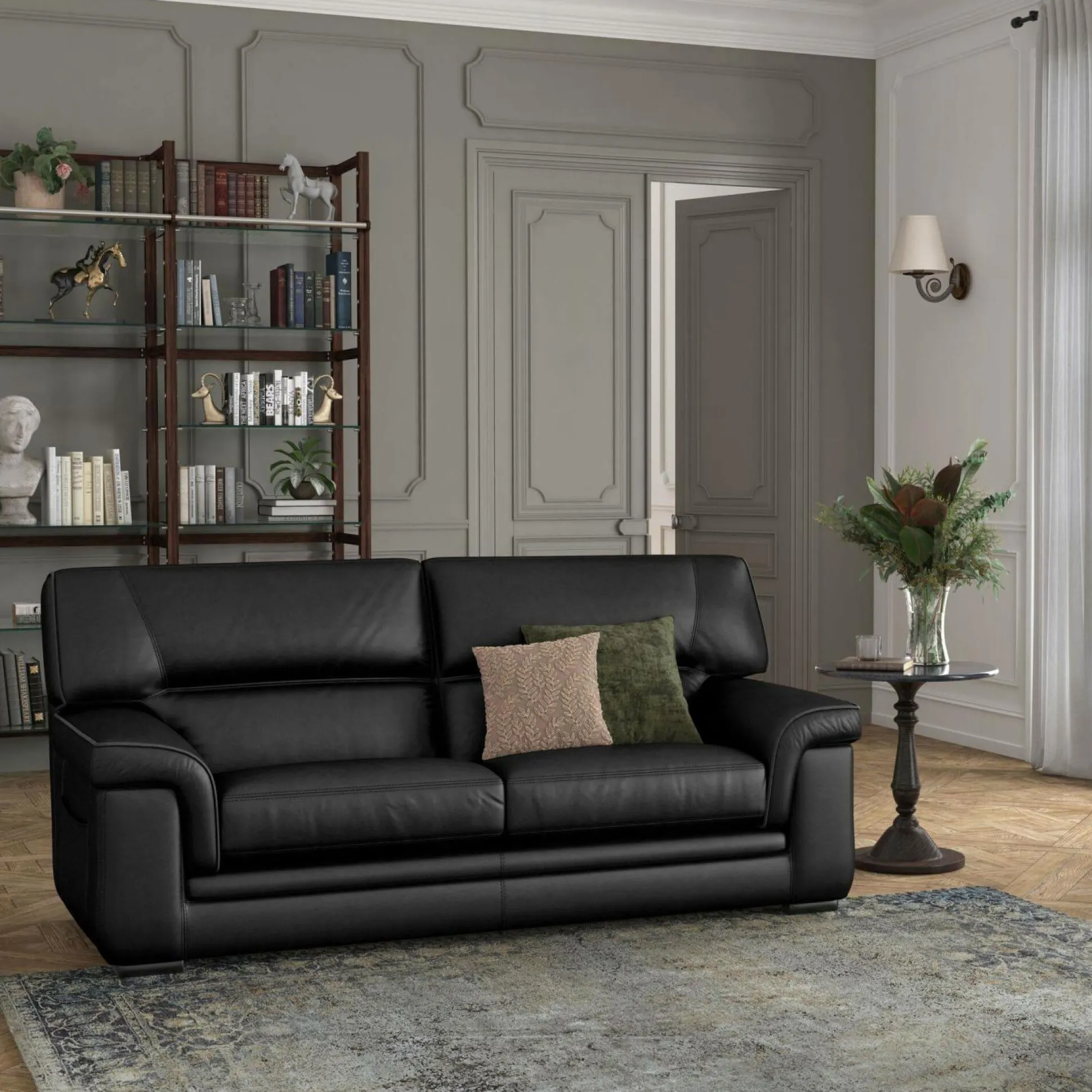 Canapé cuir Valentina - Noir - 3 places