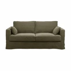 Canapé lin déhoussable Martigues - Vert Kaki - 3 places
