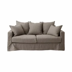 Canapé lin déhoussable Moëze - Gris - 3 places