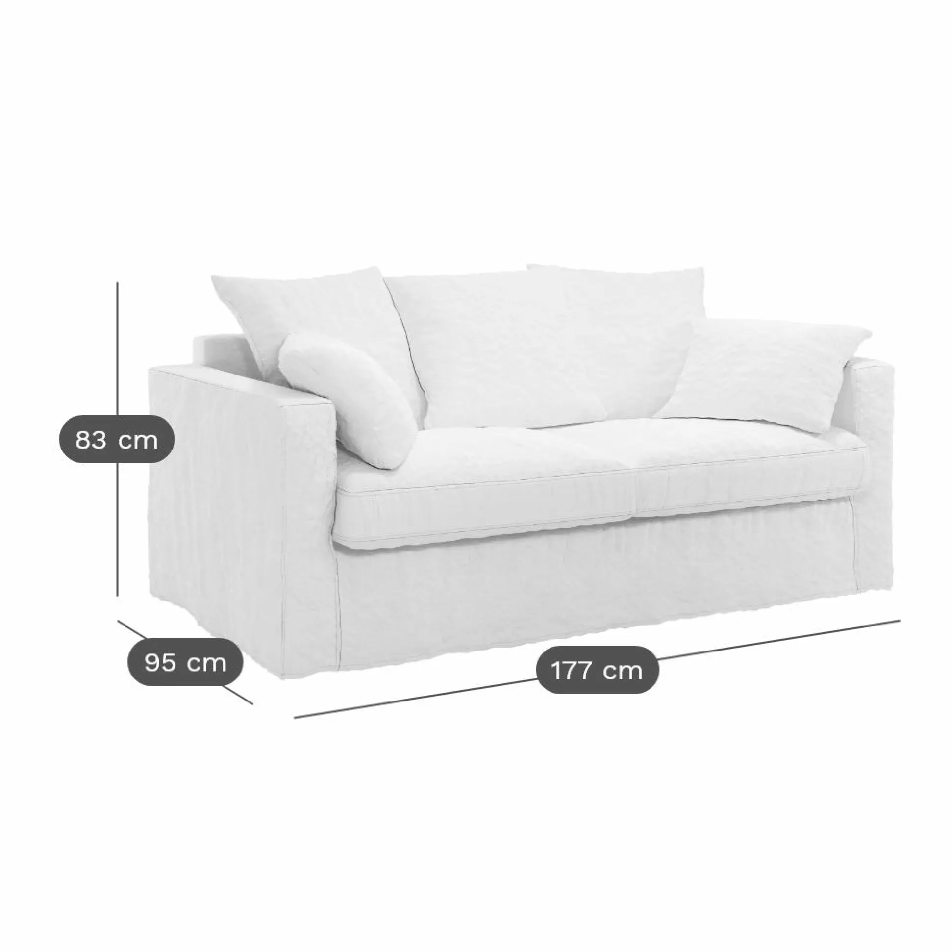 Canapé lin déhoussable Moëze - Gris - 3 places