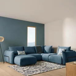 Canapé panoramique tissu Solal - Bleu - Méridienne gauche