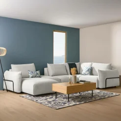 Canapé panoramique tissu Solal - Beige - Méridienne gauche