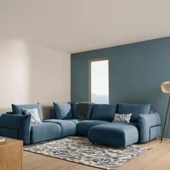 Canapé panoramique tissu Solal - Bleu - Méridienne droite