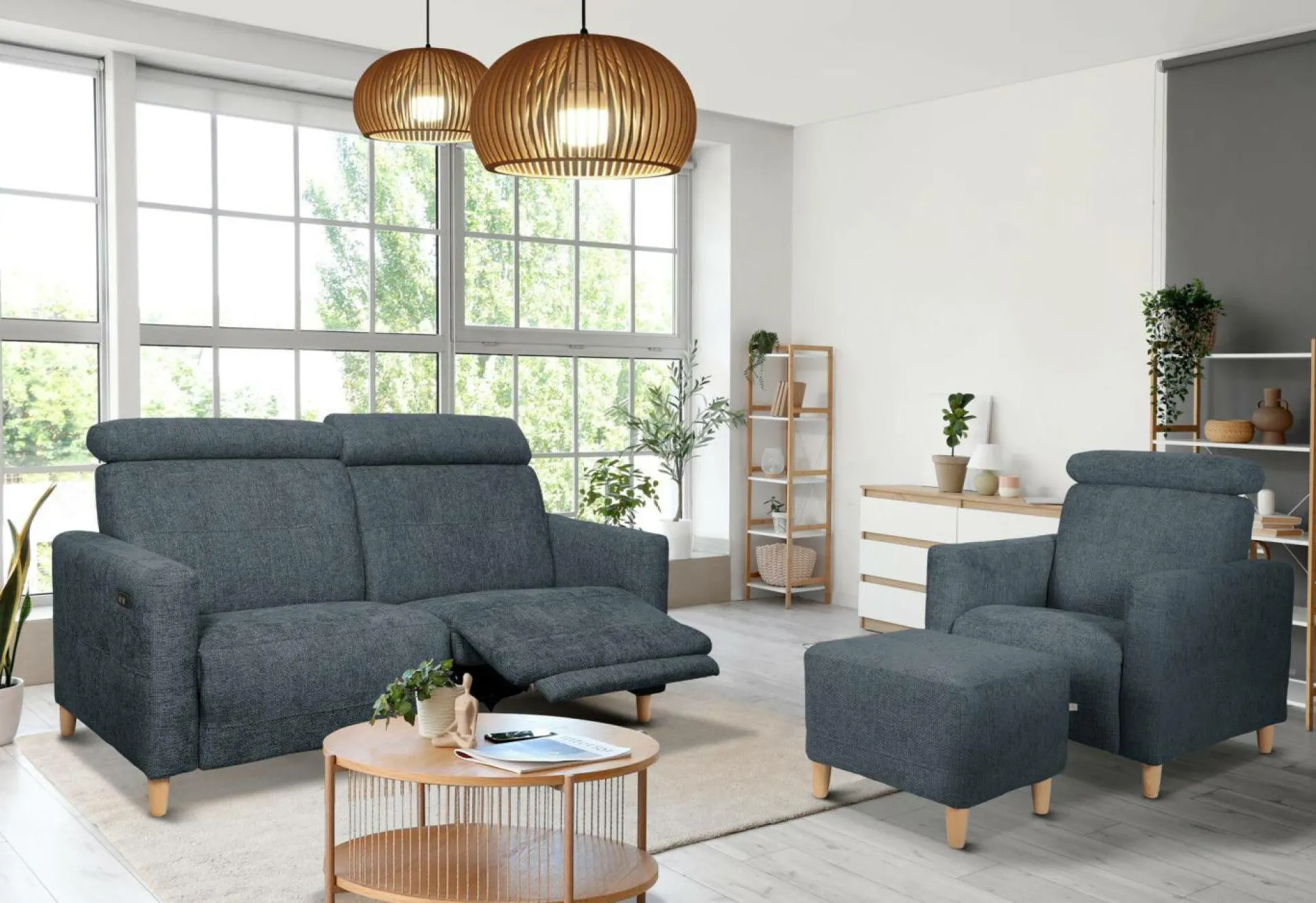 Canapé relax électrique tissu Chambord - Bleu - 3 places